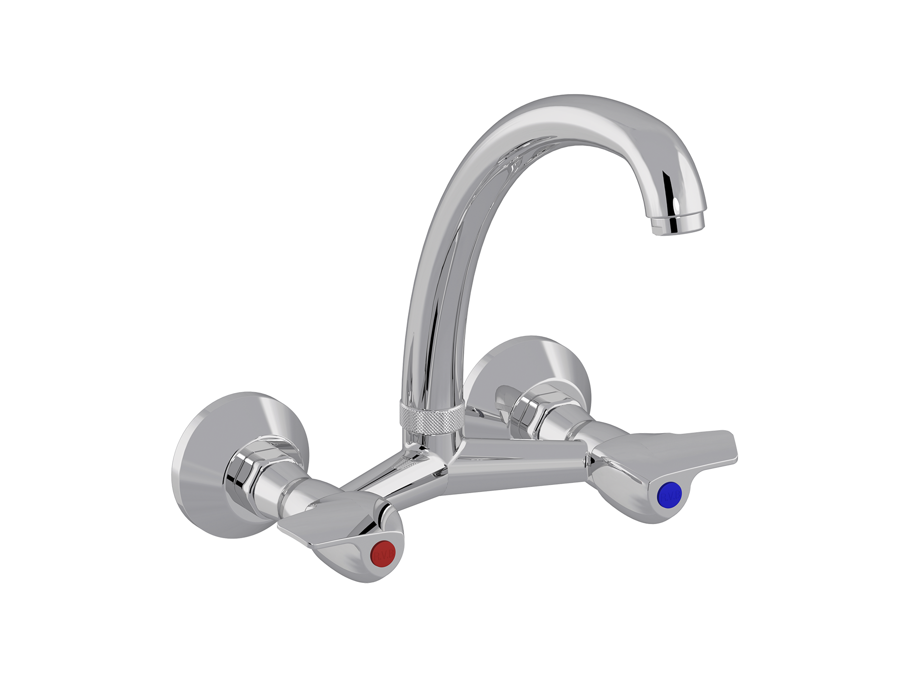 Wall-mounted kitchen mixer, spout above