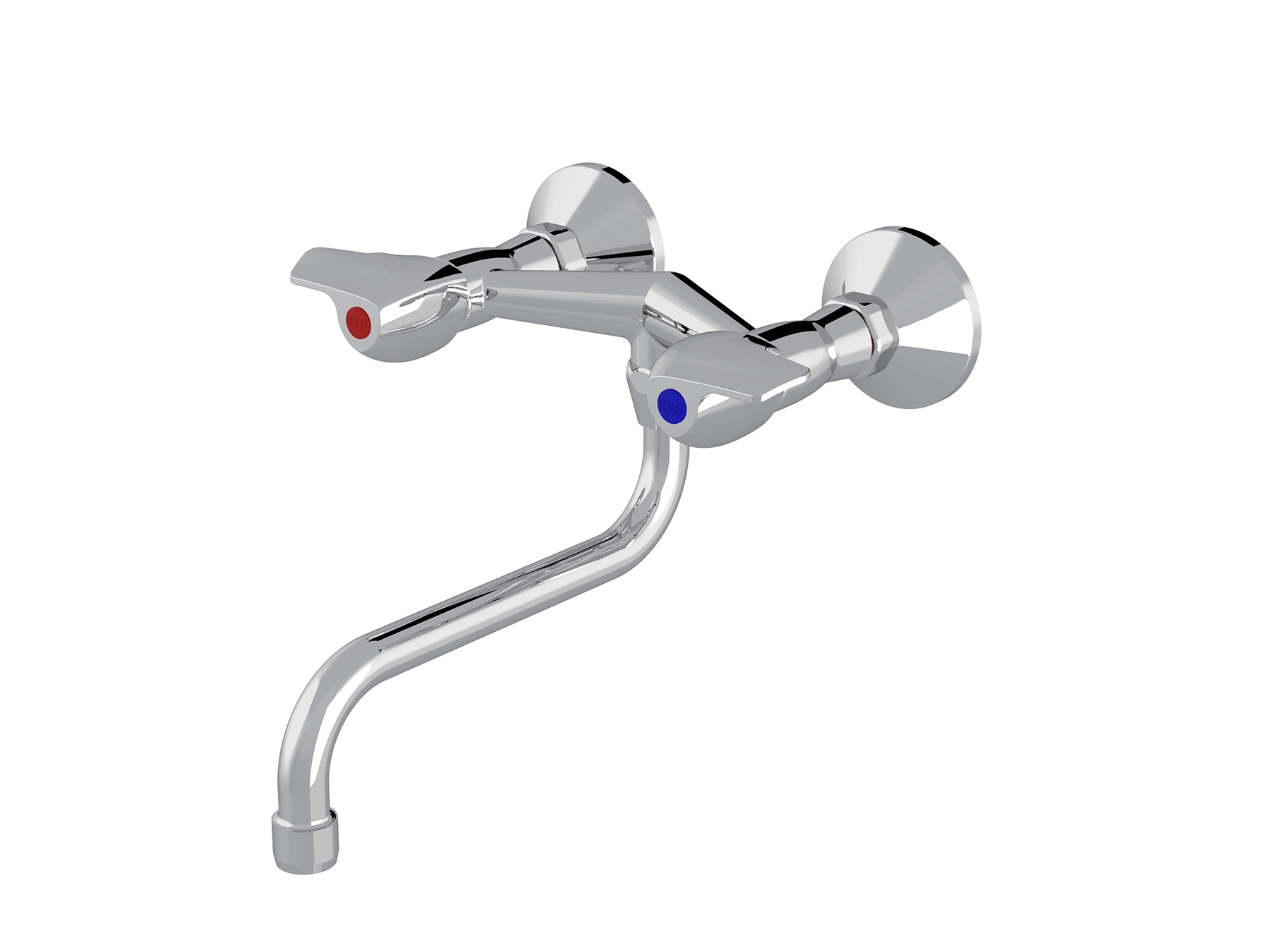 Wall-mounted kitchen mixer, spout under